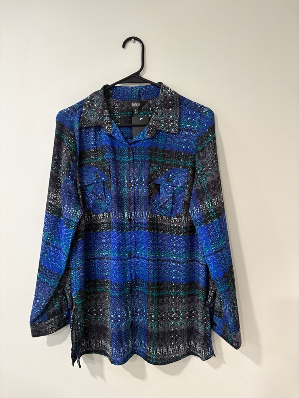 Slim Factor by Investments Blue Graphic Button-Down Shirt